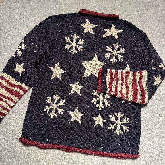 Coldwater Creek Chunky Knit Sweater Womens XL Blue Red Snowflake American Wool - Picture 1 of 7